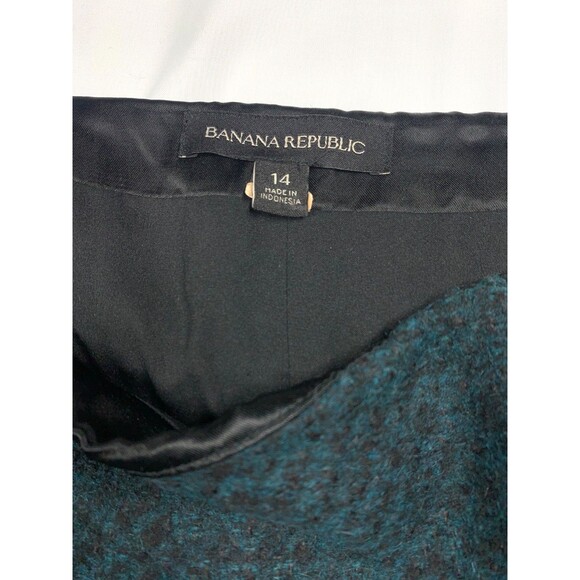 Banana Republic Skirt Womens 14 Green Black Textured Flannel Tweed Pencil Lined - Picture 2 of 10